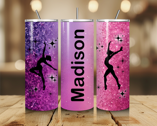 Personalized Pink & Purple Glitter 20 oz. Tumbler