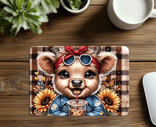 Sunflower Coffee Highland Cow Mouse Pad